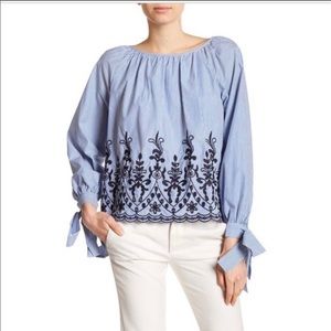 COPY - Catharine malandrino striped embroidered blouse great for Easter flowers